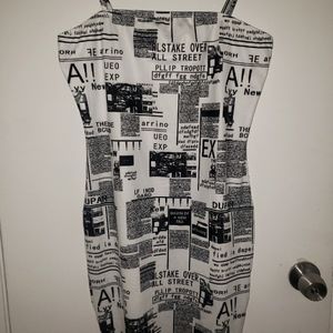 Bodycon Newsprint Mini Dress - NBW